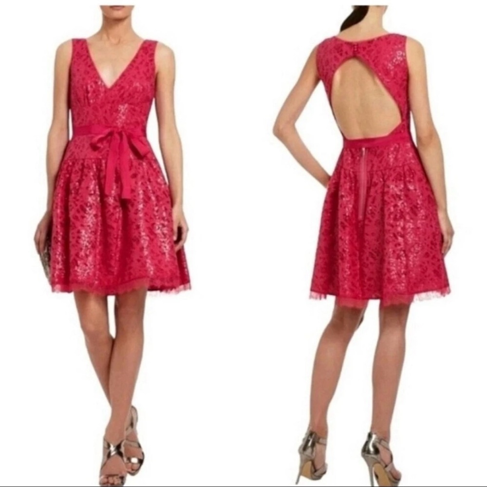 BCBGMaxAzria Fuchsia Lace Midi Dress